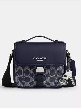 Coach Racer Crossbody Bag & Charms in Signature Canvas & Leather Silver/Navy NWT